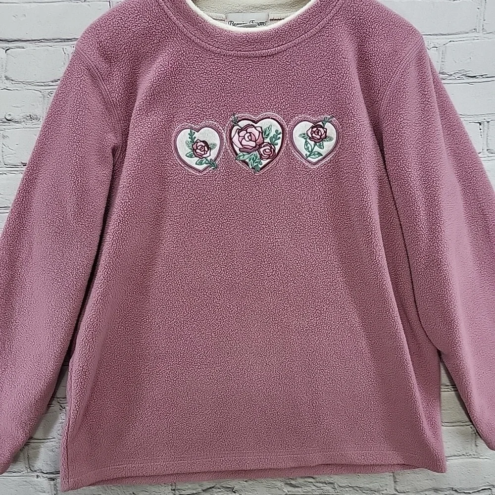 Vintage Bonnie Evans Sweatshirt Sz L Pink‎ Hearts Roses Grannycore Pullover